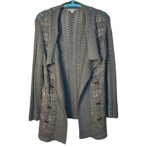 Coldwater Creek Open Knit Chunky‎ Waterfall Cardigan Sweater Wool Blend Gray 18